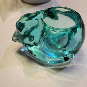 Aquamarine glass Indian Glass Co Sleeping Cats tealight candle holder